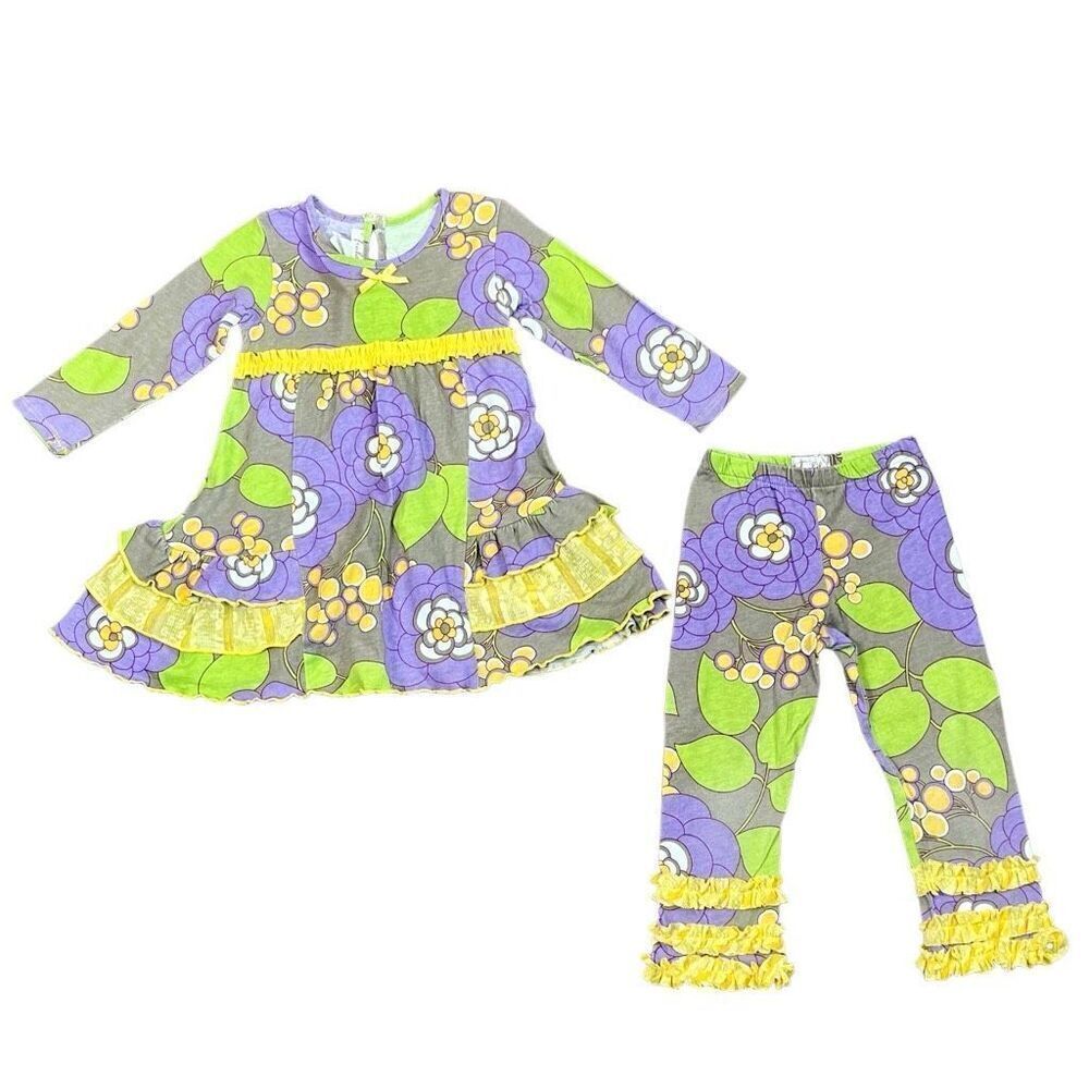 Tralala Floral Long Sleeve Dress and Pants Ruffle Set 2T